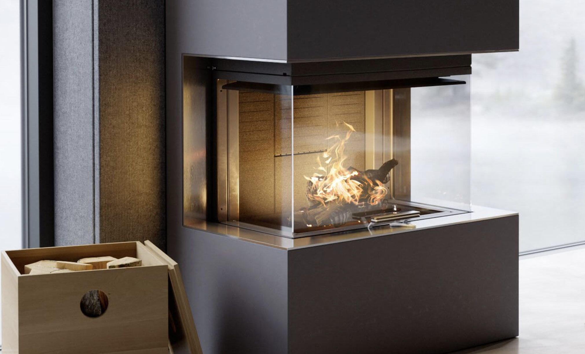 RAIS 3 Sided Visio Wood Burning Range